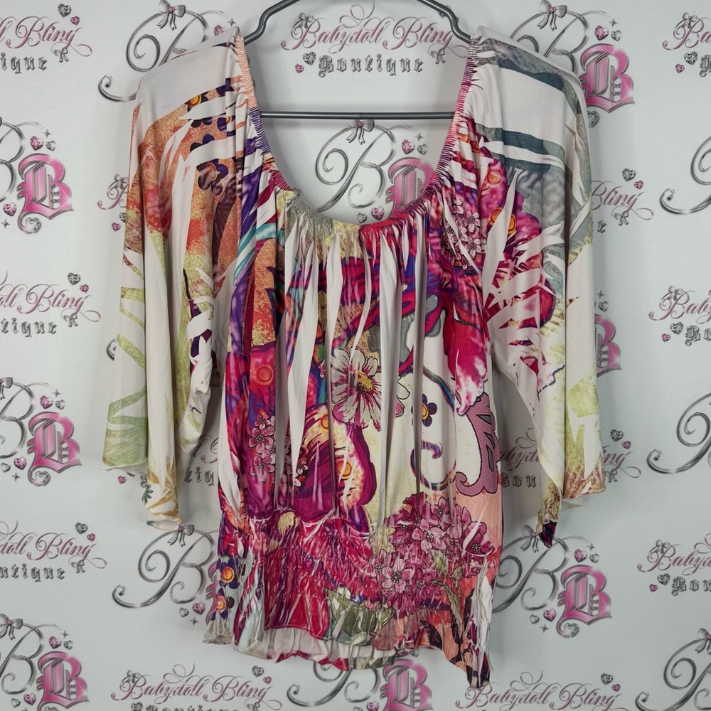 Simply Irresistible blouse top flowy flowers pleated Vibrant Floral Blouse